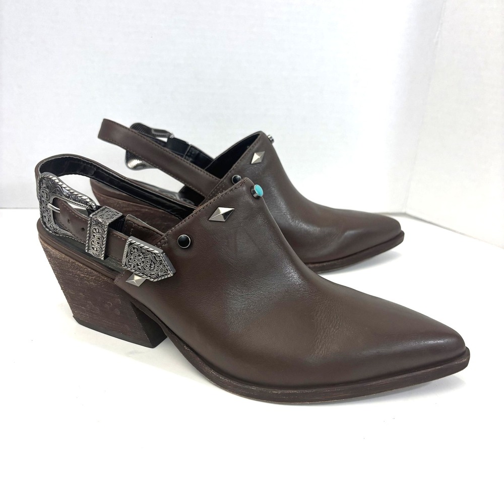 Golo Leather Slingback Heel Shoes Womens 9 Brown Block Western Festival Country